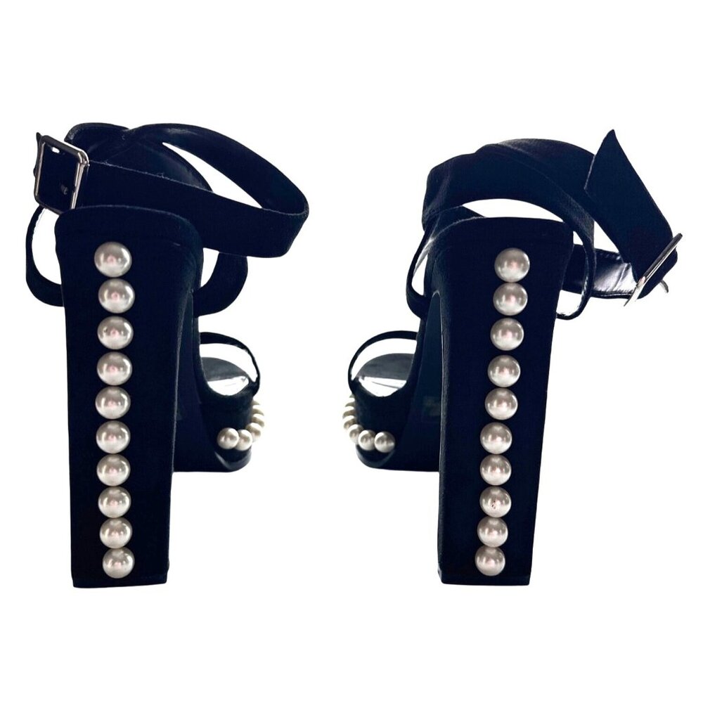 Lemon Drop By Privileged Anemone Black Suede Pearl Platform High Heels Size 10 - Picture 5 of 8